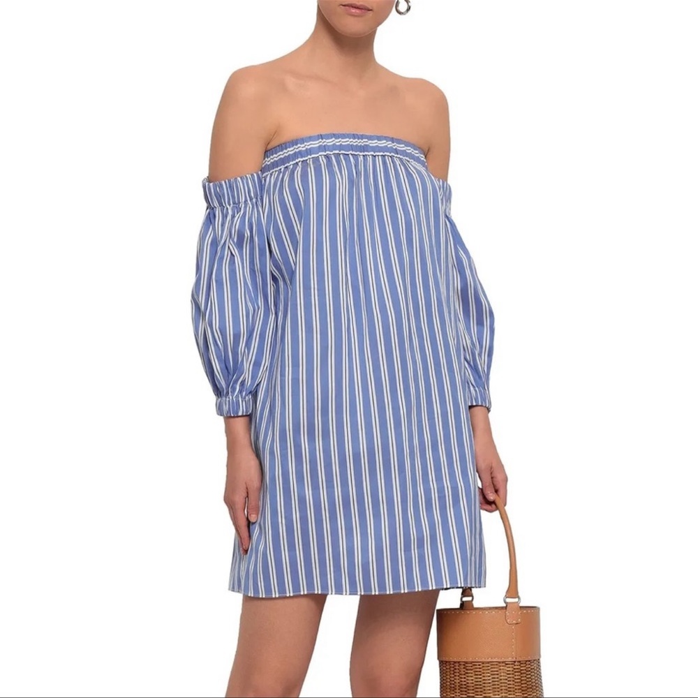 Milly Striped Poplin Off the Shoulder Dress